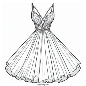 Dress Coloring Page Of Strappy Ball Down With Plunging Neckline
