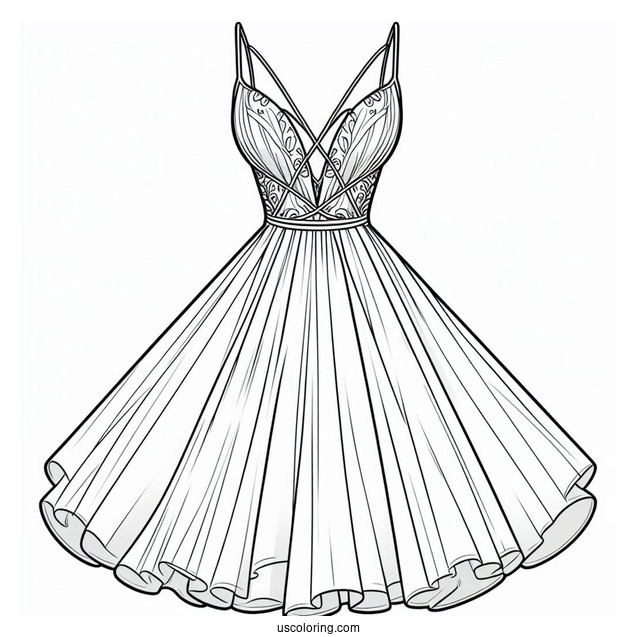 Dress Coloring Page Of Strappy Ball Down With Plunging Neckline