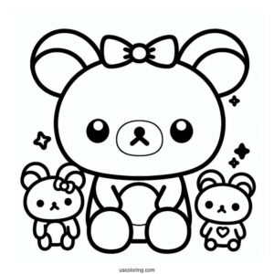 Simple Rilakkuma Coloring Page Outline With Kiiroitori, Korilakkuma, And Chairoikoguma For Preschoolers