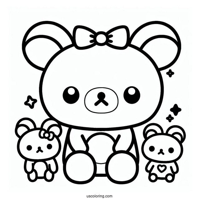Simple Rilakkuma Coloring Page Outline With Kiiroitori, Korilakkuma, And Chairoikoguma For Preschoolers