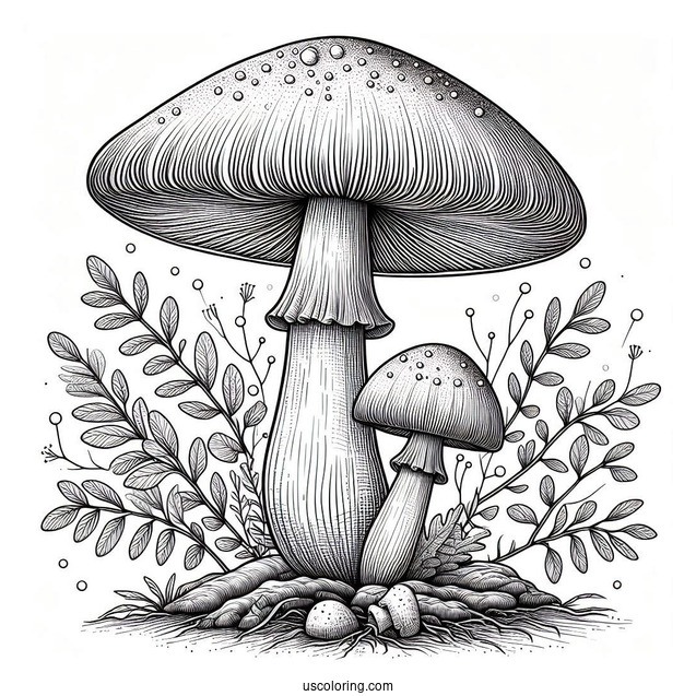 Realistic King Stropharia Mushroom Coloring Page In The Forest