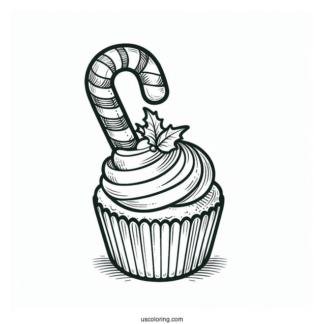 Candy Cane In a Cupcake To Color