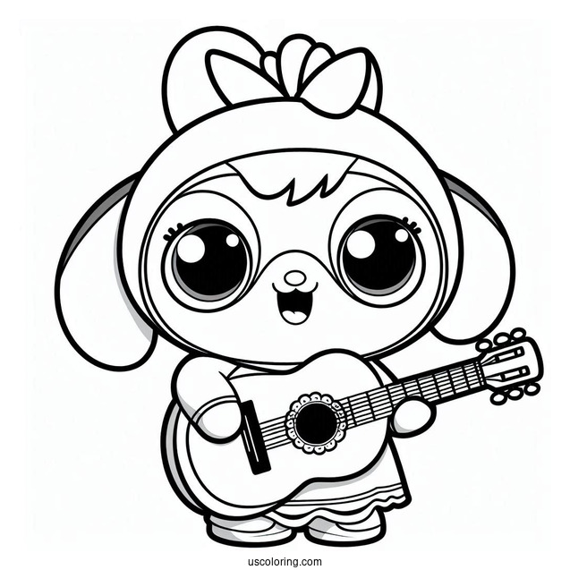 Pororo Coloring Page Playing Guitar For Kids