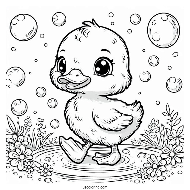 Baby Duck Walking Through Bubbles