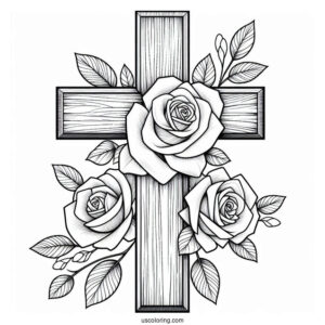 Wooden Cross With Roses To Color