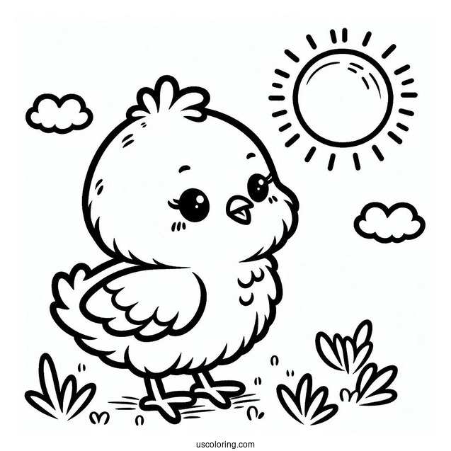 Cute Coloring Page Baby Chick Standing Under The Sun For Preschoolers
