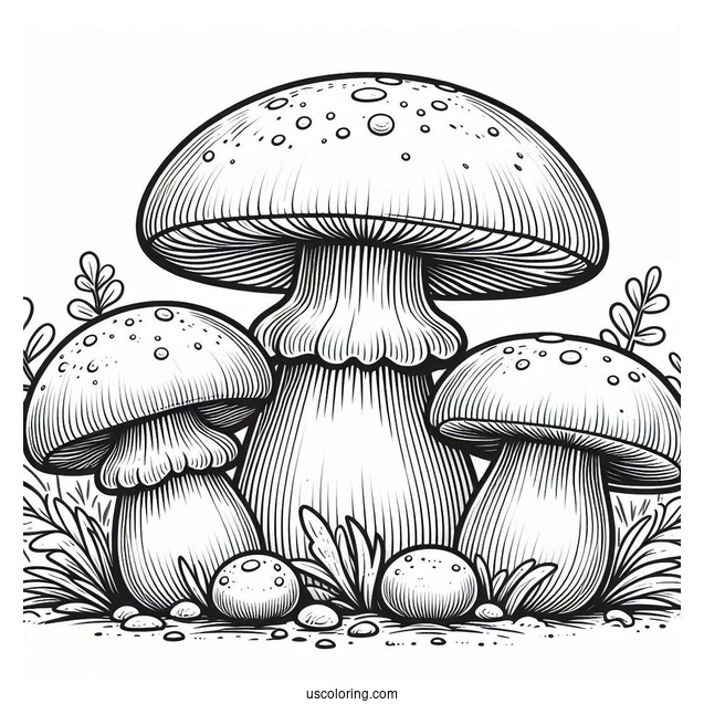 Large King Bolete Mushrooms Coloring Page