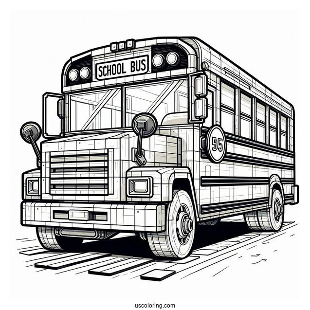 Detailed Minecraft School Bus Coloring Page