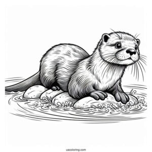 Realistic Otter Coloring Page Floating On River