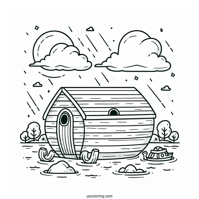 Cute Cartoon Noah's Ark Coloring Page For Kids