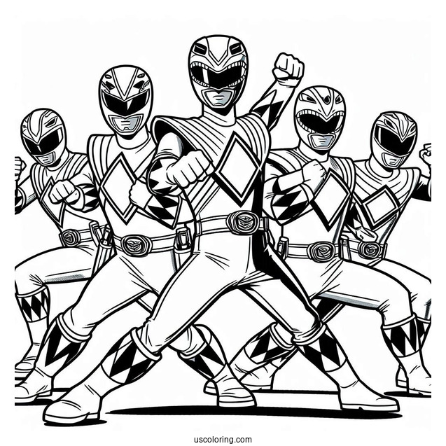 Coloring Page Of Power Rangers In Iconic Pose
