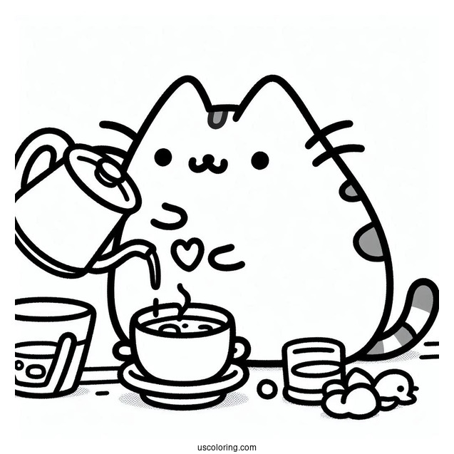 Pusheen Making Pour Over Coffee
