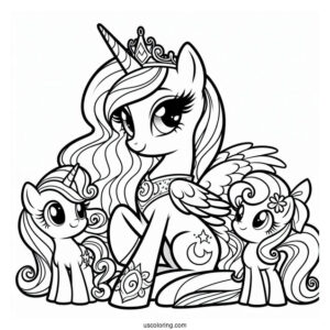 Easy Princess Luna Coloring Page With Sweetie Belle And Fluttershy For Kids