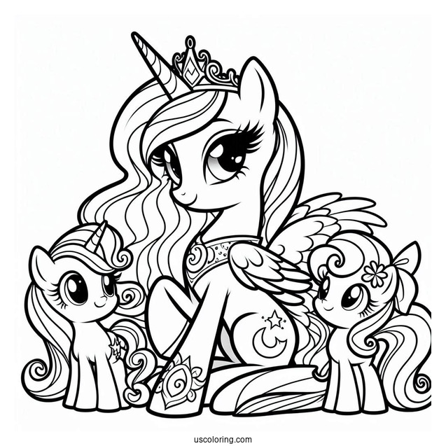 Easy Princess Luna Coloring Page With Sweetie Belle And Fluttershy For Kids