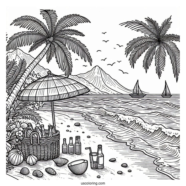 Simple Beach Coloring Page View