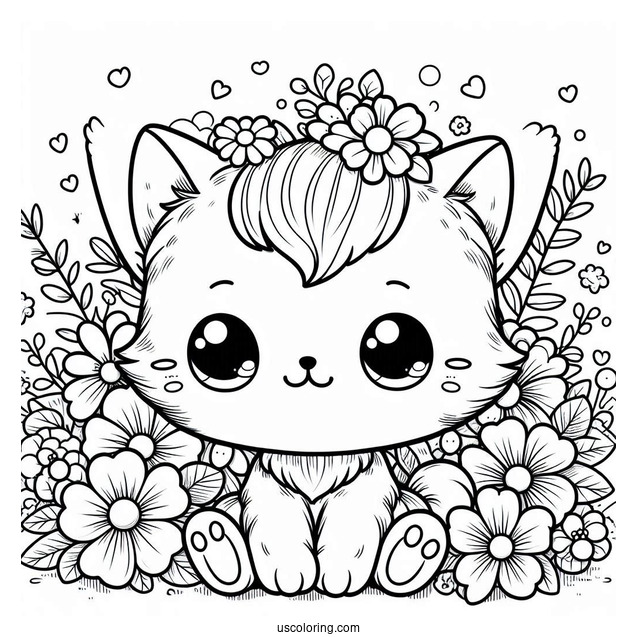 Chibi Kitten Among Flowers