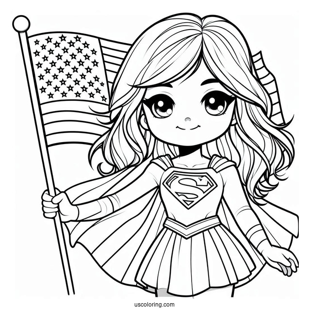 Supergirl Coloring Page Holding The American Flag