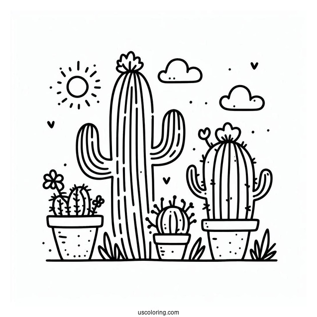 Easy Outline Of Cactus Plants For Toddlers
