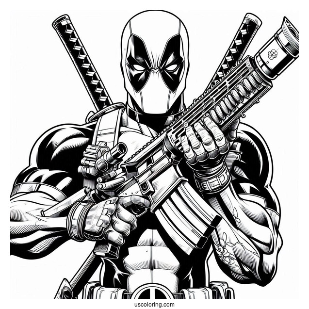 Deadpool Holding Huge Gun And Katana