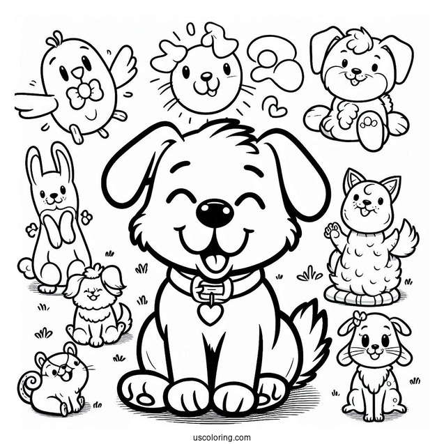 Smiling Critters Coloring Page Of Happy DogDay For Preschoolers