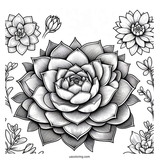 Easy Echeveria Succulent Coloring Page For Kids