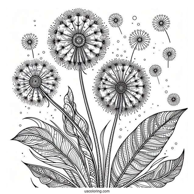 Elegant Dandelion Pattern Coloring Page