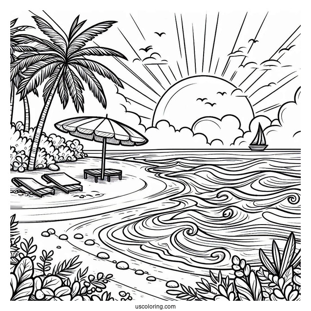 Easy Beach Coloring Page Landscape