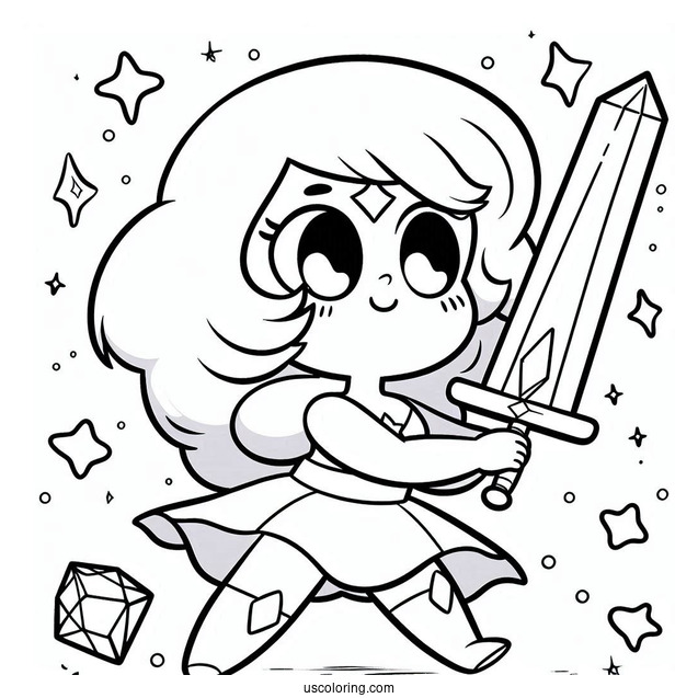 Steven Universe Coloring Page Of Cute Rose Quartz Holding Sword And Shield For Kids