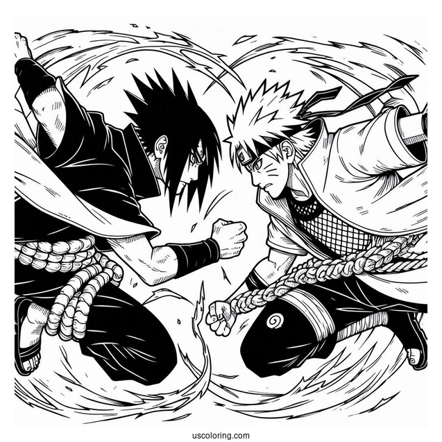 Detailed Uchiha Sasuke Coloring Page Fighting With Kusanagi