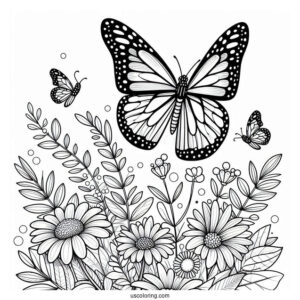Monarch Butterfly Coloring Page Perched On Flowers