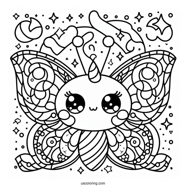 Kawaii Butterfly Stained Glass Coloring Page For Kids