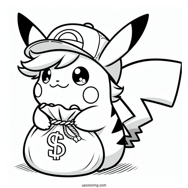 Chibi Pikachu In A Bag Coloring In