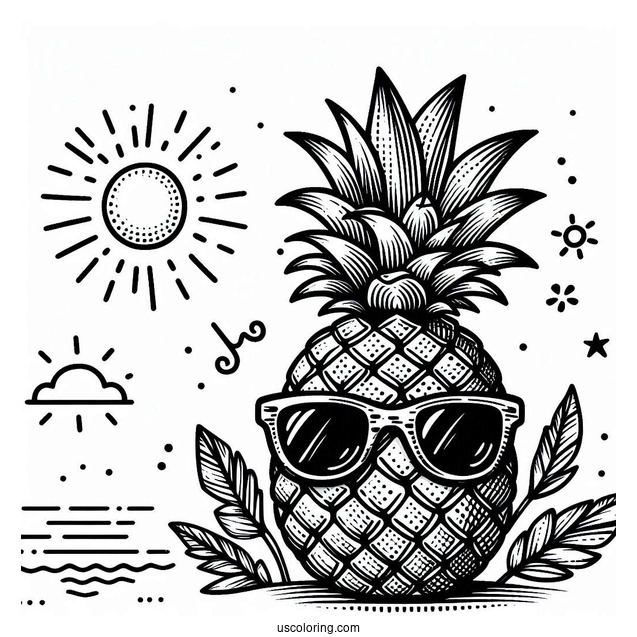 Easy Coloring Page Of Pineapple Wearing Sunglasses