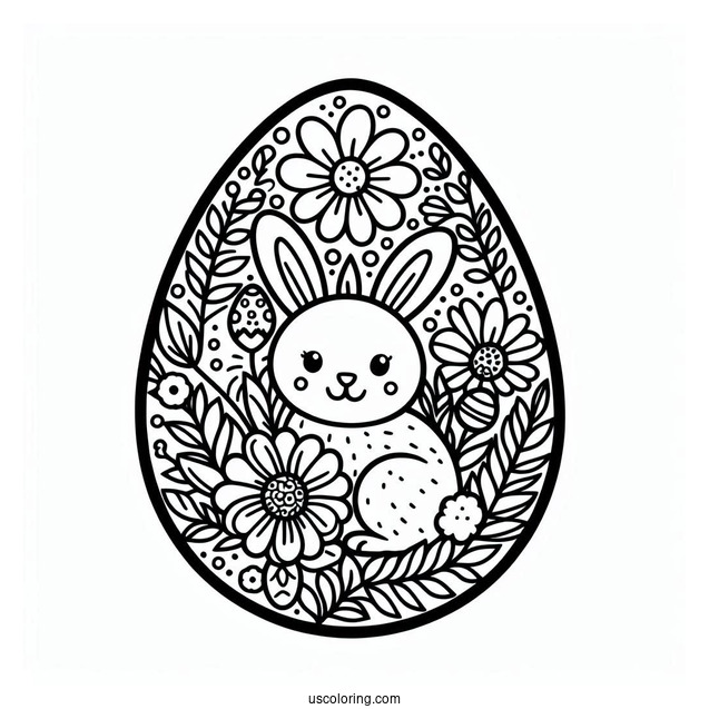 Easter Egg With Bunny And Flower Design