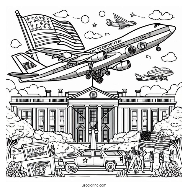 Happy President s Day Air Force One Plane Coloring Page