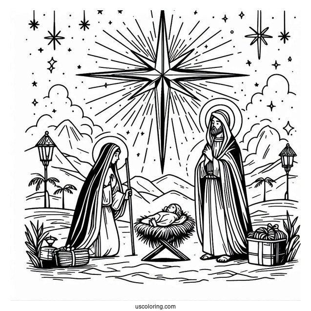 Nativity Coloring Page Star For Kids