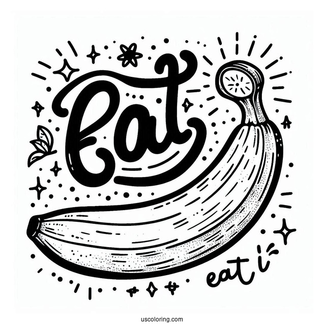 Eat Word Next To A Banana Coloring Page For Kids