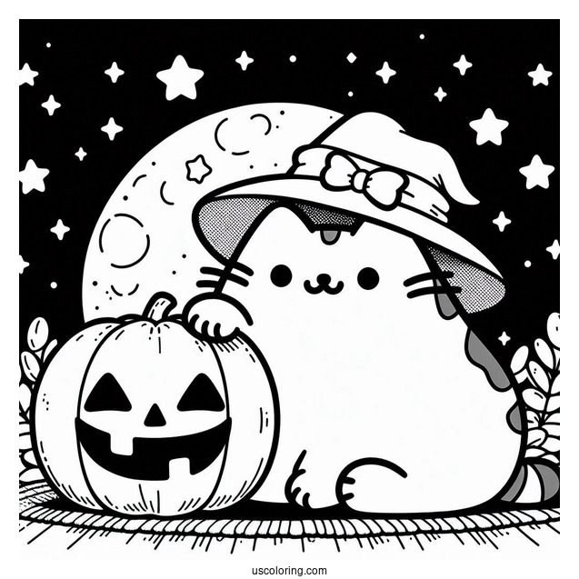 Pusheen With Jack O Lantern During Halloween