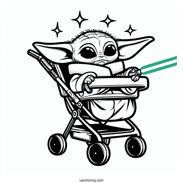 Coloring Sheet Of Baby Yoda In Hovering Pram