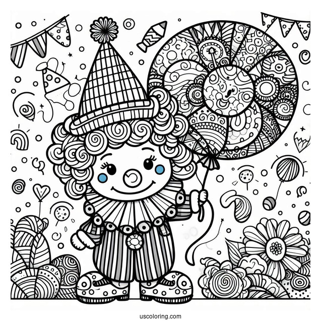 Frightening Pennywise Coloring Page Holding A Balloon With Bloody Handprints