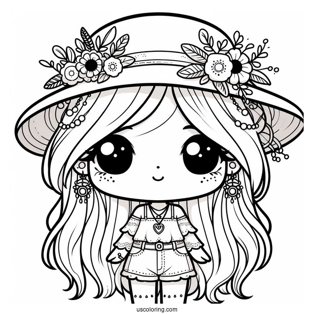 Hippie Chibi Girl With Floral Hat
