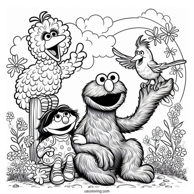 Realistic Abby, Big Bird, And Elmo Coloring Sheet