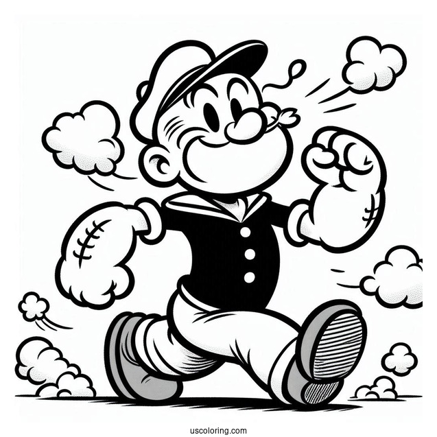 Cool Popeye Coloring Page Walking For Kids