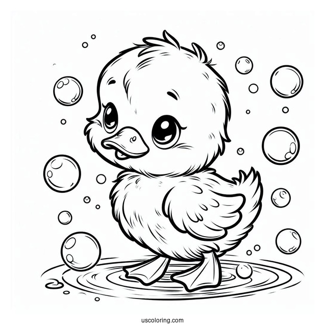 Baby Duck Walking Through Bubbles