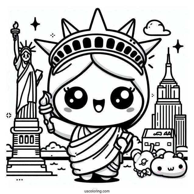 New York Coloring Page Of Kawaii Statue Of Liberty For Kids