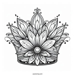Fantasy Flower Crown Coloring Page with Elegant Petal Patterns For Kids