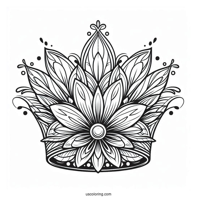 Fantasy Flower Crown Coloring Page with Elegant Petal Patterns For Kids