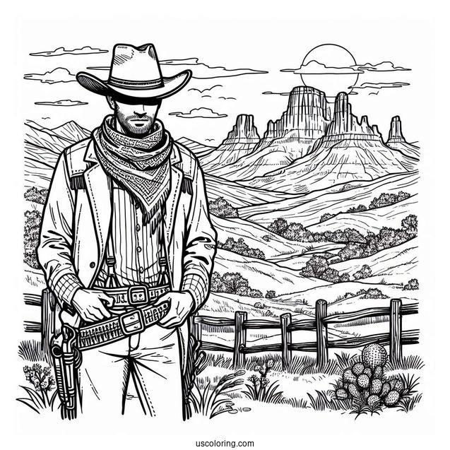 Cowboy Coloring Page Of Wild Wild West Landscape