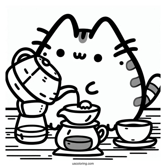Pusheen Making Pour Over Coffee