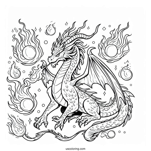 Fierce Looking Dragon With Fireballs To Color